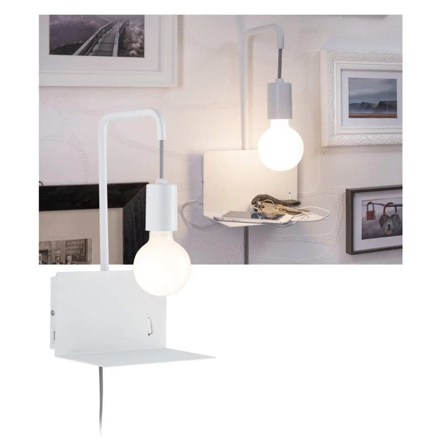 Paulmann 79812 - 1xE27/40W Nástěnné svítidlo s poličkou a USB CALVANI 230V bílá