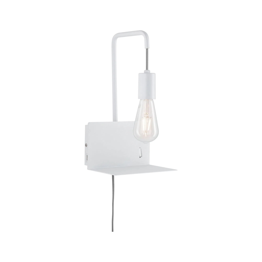 Paulmann 79812 - 1xE27/40W Nástěnné svítidlo s poličkou a USB CALVANI 230V bílá