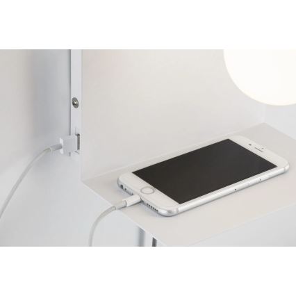Paulmann 79812 - 1xE27/40W Nástěnné svítidlo s poličkou a USB CALVANI 230V bílá