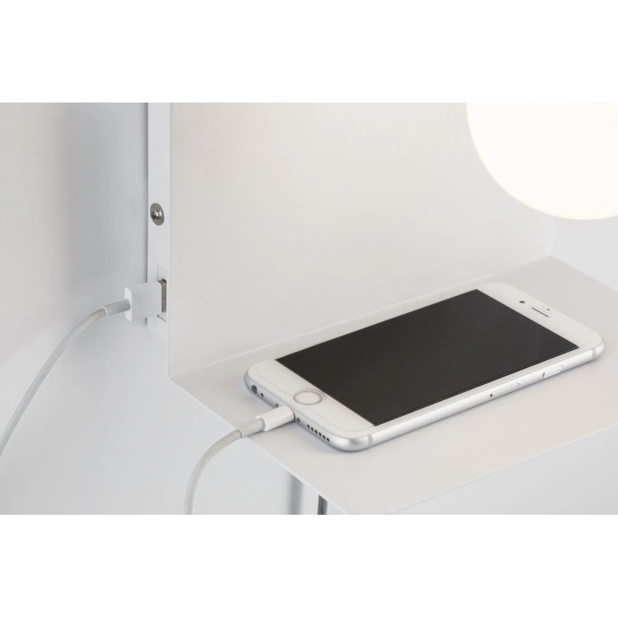 Paulmann 79812 - 1xE27/40W Nástěnné svítidlo s poličkou a USB CALVANI 230V bílá