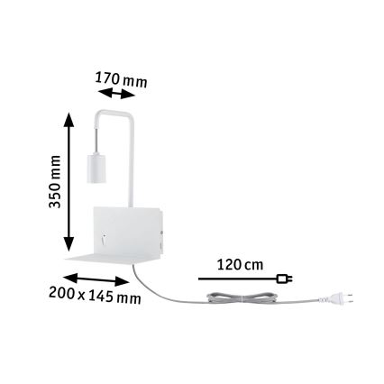 Paulmann 79812 - 1xE27/40W Nástěnné svítidlo s poličkou a USB CALVANI 230V bílá