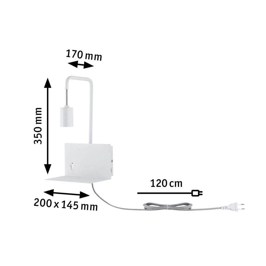 Paulmann 79812 - 1xE27/40W Nástěnné svítidlo s poličkou a USB CALVANI 230V bílá