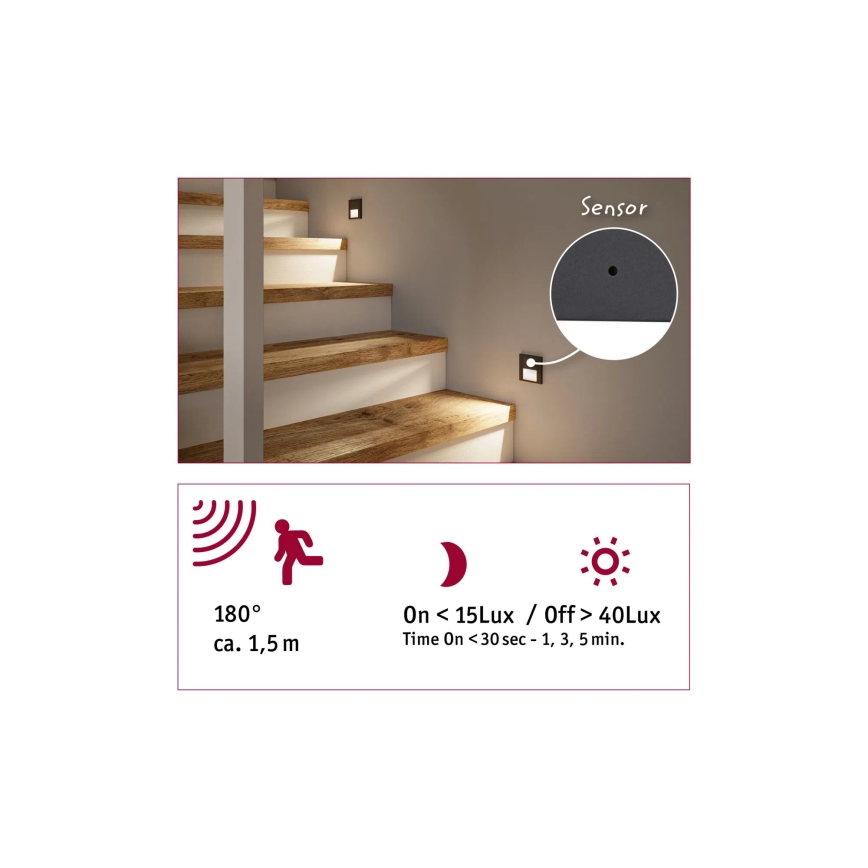 Paulmann 80003 - LED/1W Schodišťové svítidlo se senzorem TSARO 230V Lead/matný chrom