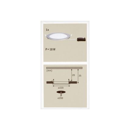 Paulmann 92075 - LED/18W IP44 Koupelnové podhledové svítidlo QUALITY LINE 230V