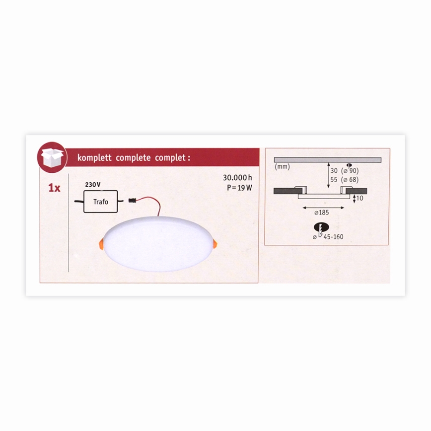Paulmann 92389 - LED/17W IP44 Koupelnové podhledové svítidlo VARIFIT 230V