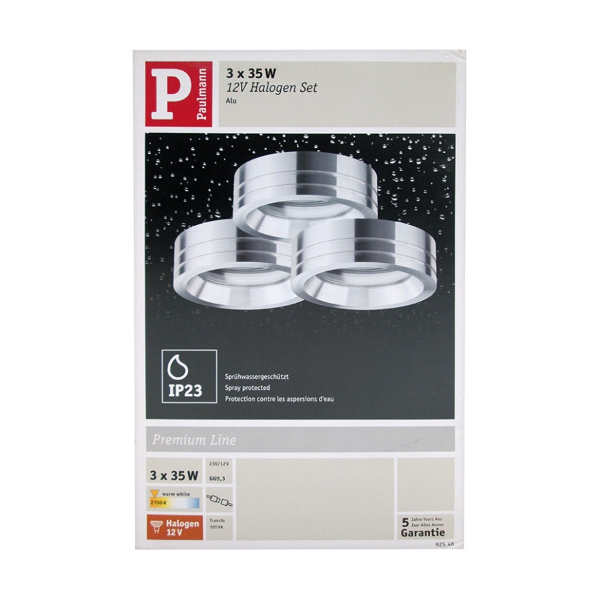 Paulmann 92548 - SADA 3x Koupelnové podhledové svítidlo PREMIUM LINE 3xGU5,3/35W/230V/12V