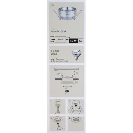 Paulmann 92548 - SADA 3x Koupelnové podhledové svítidlo PREMIUM LINE 3xGU5,3/35W/230V/12V
