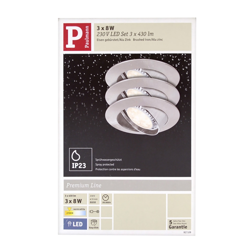 Paulmann 92709 - SADA 3xLED-GU10/8W Stmívatelné koupelnové podhledové svítidlo PREMIUM 230V