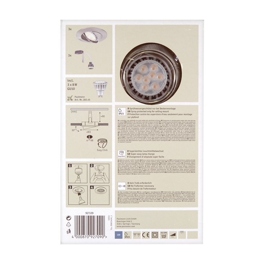 Paulmann 92709 - SADA 3xLED-GU10/8W Stmívatelné koupelnové podhledové svítidlo PREMIUM 230V