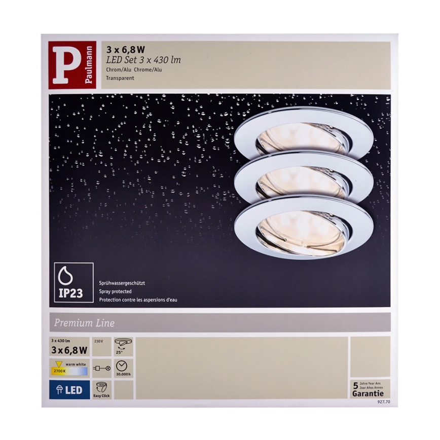 Paulmann 92770 - SADA 3x LED Koupelnové podhledové svítidlo COIN 3xLED/6,8W/230V