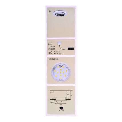 Paulmann 92770 - SADA 3x LED Koupelnové podhledové svítidlo COIN 3xLED/6,8W/230V