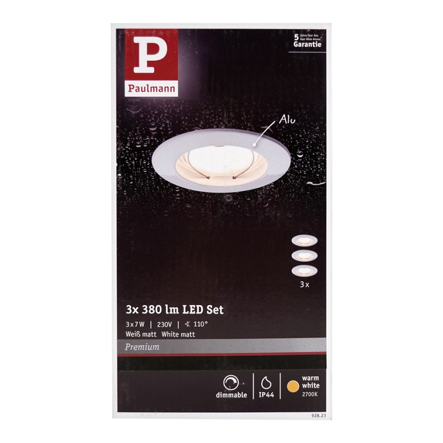 Paulmann 92823 - SADA 3xLED/7W IP44 Stmívatelné koupelnové podhledové svítidlo COIN 230V