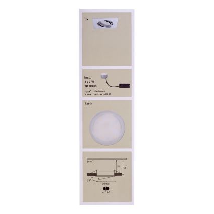 Paulmann 92845 - SADA 3x LED Stmívatelné podhledové svítidlo PREMIUM LINE 3xLED/7W/230V