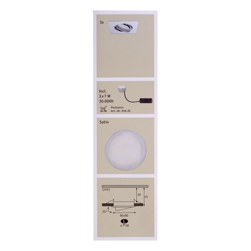 Paulmann 92845 - SADA 3x LED Stmívatelné podhledové svítidlo PREMIUM LINE 3xLED/7W/230V