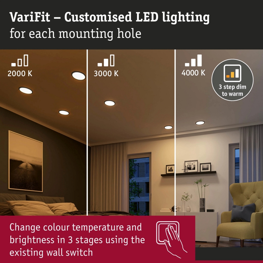 Paulmann 93102 - LED/16W IP44 Koupelnové podhledové svítidlo AREO 230V 2000/3000/4000K pr. 23 cm černá