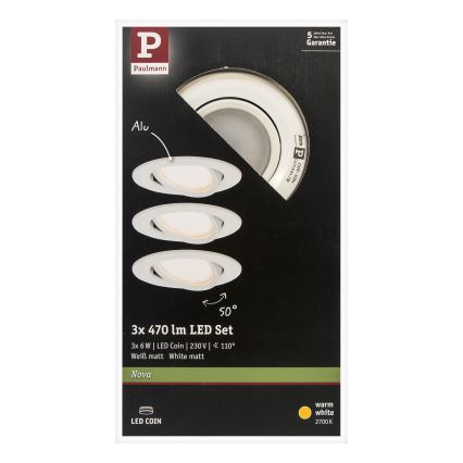 Paulmann 93449 - SADA 3xLED/6,5W IP23 Koupelnové podhledové svítidlo NOVA 230V