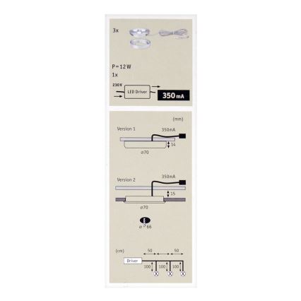 Paulmann 93546 - SADA 3xLED/3W Koupelnové podhledové svítidlo PLANE 230V