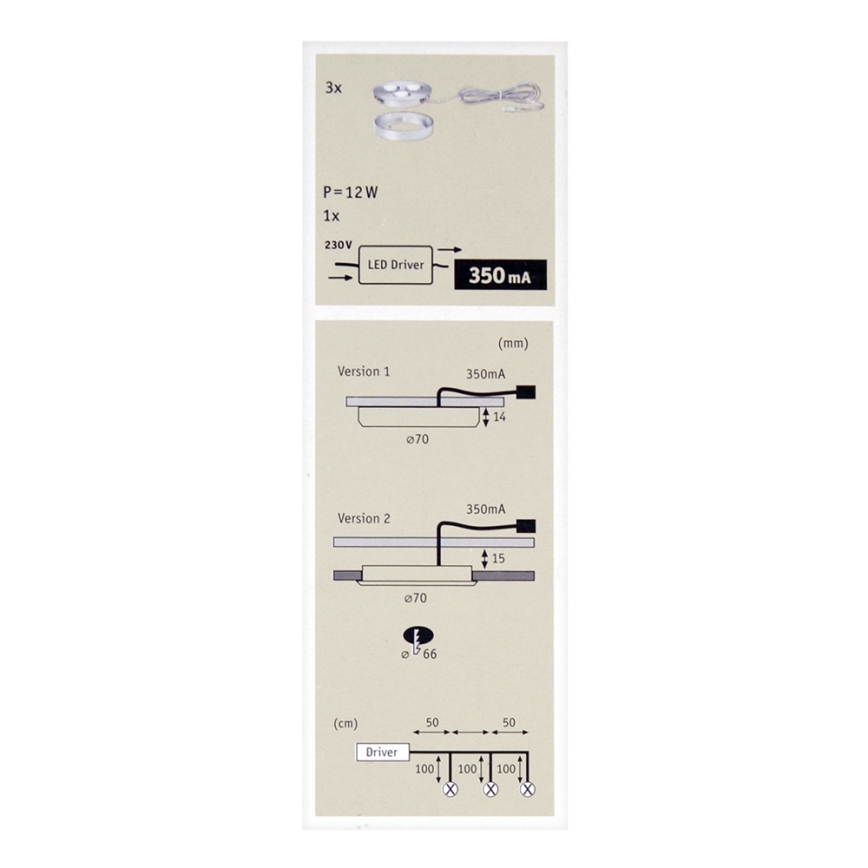 Paulmann 93546 - SADA 3xLED/3W Koupelnové podhledové svítidlo PLANE 230V