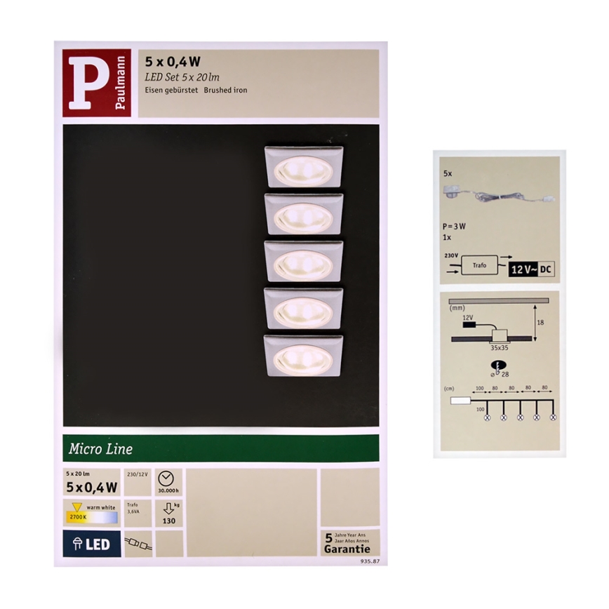 Paulmann 93587 - SADA 5x LED Podhledové svítidlo 5xLED/0,4W/12V/230V 2700K