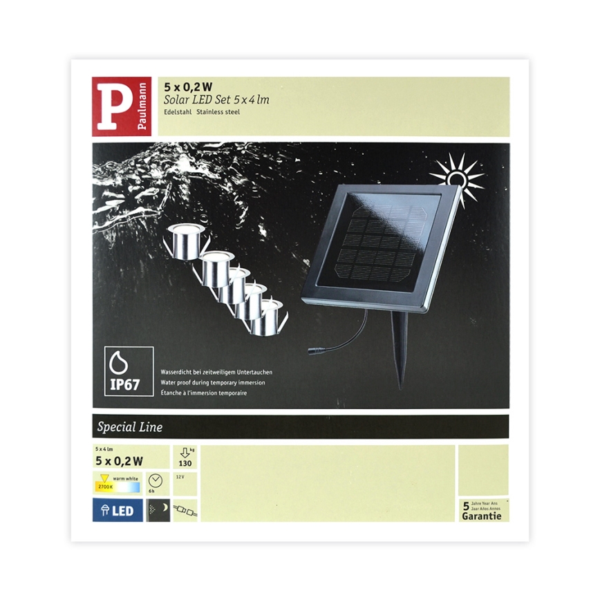 Paulmann 93767 - SADA 5xLED/0,2W IP67 Venkovní solární svítidlo 12V