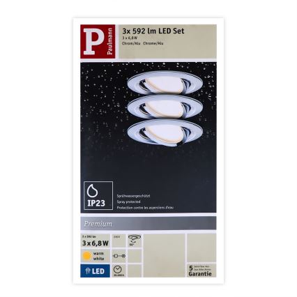 Paulmann 93868 - SADA 3xLED/6,8W IP23 Koupelnové podhledové svítidlo COIN 230V