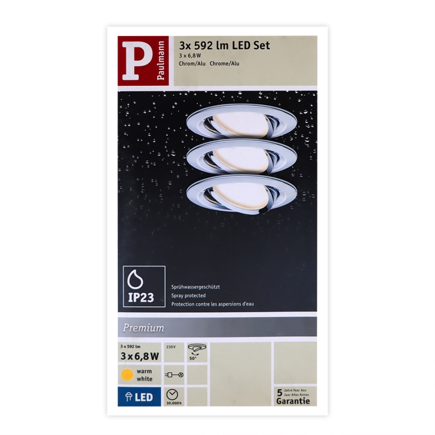 Paulmann 93868 - SADA 3xLED/6,8W IP23 Koupelnové podhledové svítidlo COIN 230V