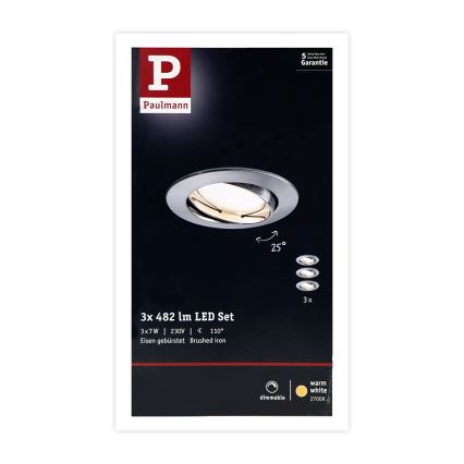 Paulmann 93964 - SADA 3xLED/7W IP23 Stmívatelné koupelnové podhledové svítidlo COIN 230V