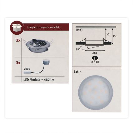 Paulmann 93964 - SADA 3xLED/7W IP23 Stmívatelné koupelnové podhledové svítidlo COIN 230V