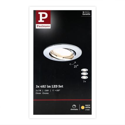 Paulmann 93966 - SADA 3xLED/7W IP23 Stmívatelné koupelnové podhledové svítidlo COIN 230V