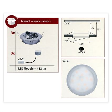 Paulmann 93966 - SADA 3xLED/7W IP23 Stmívatelné koupelnové podhledové svítidlo COIN 230V