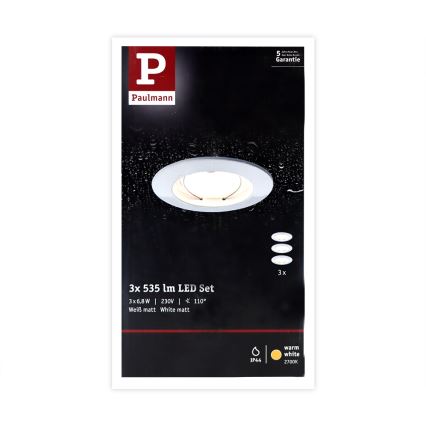 Paulmann 93974 - SADA 3xLED/6,8W IP44 Koupelnové podhledové svítidlo COIN 230V