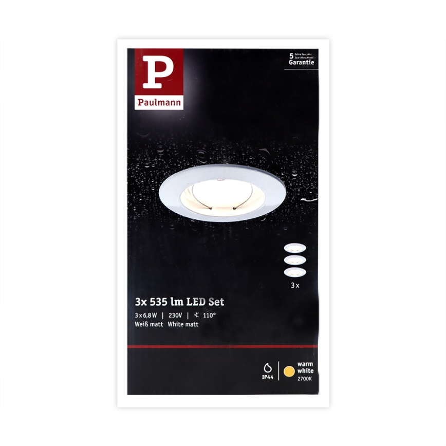 Paulmann 93974 - SADA 3xLED/6,8W IP44 Koupelnové podhledové svítidlo COIN 230V
