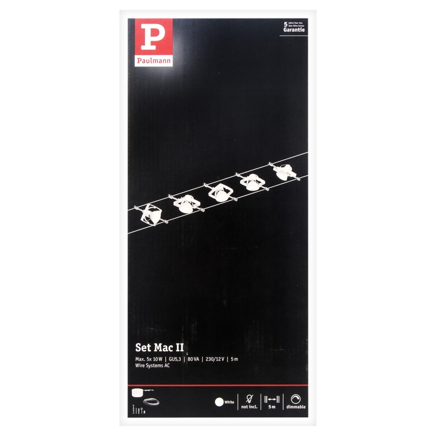 Paulmann 94134 - SADA 5xGU5,3/10W Kompletní lankový systém MAC 230V bílá