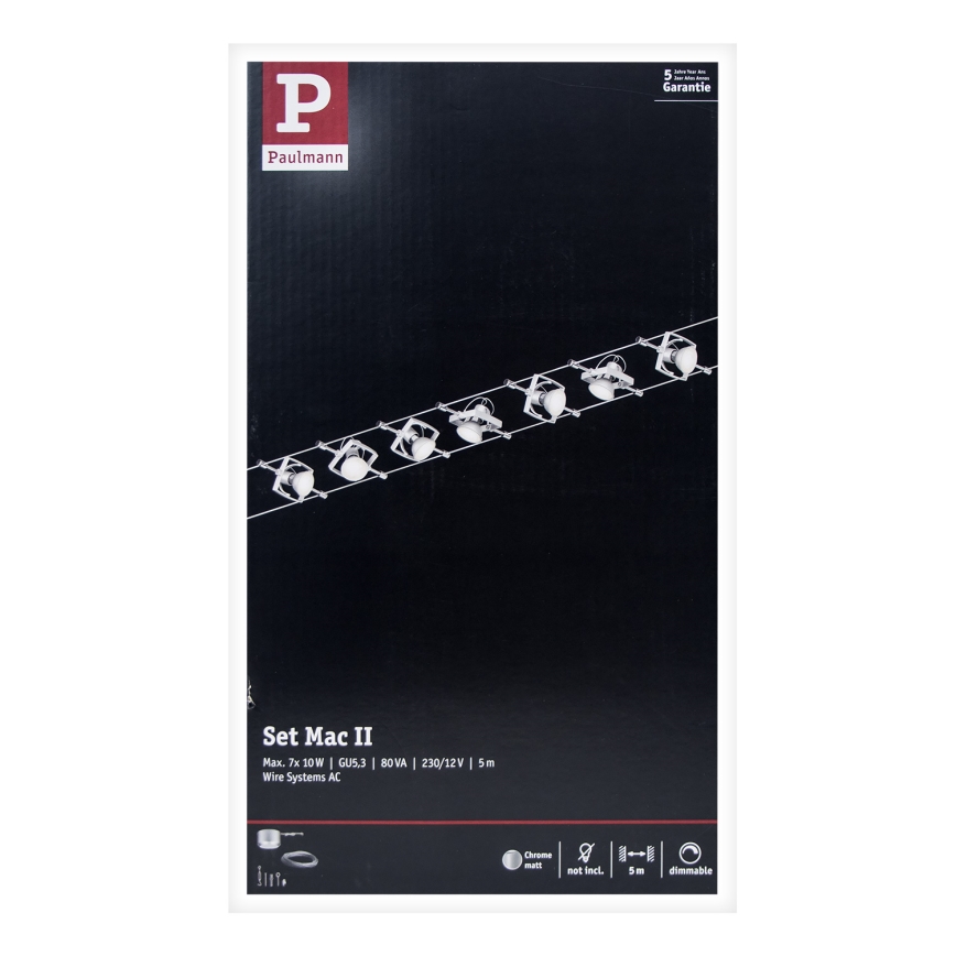Paulmann 94152 - SADA 7xGU5,3/10W Bodové svítidlo do lankového systému MAC 230V matný chrom