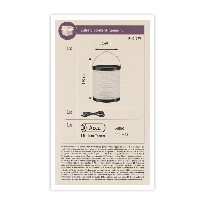 Paulmann 94169 - LED/0,2W IP44 Venkovní dekorační svítidlo MOBILE 3,7V 900 mAh