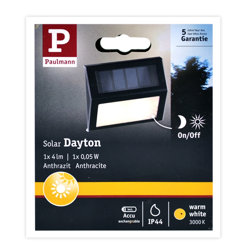 Paulmann 94234 - LED/0,05W IP44 Venkovní solární svítidlo se senzorem DAYTON 1,2V 400 mAh