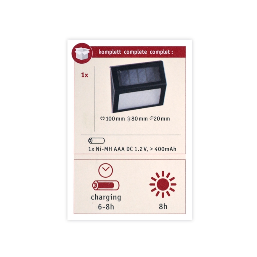 Paulmann 94234 - LED/0,05W IP44 Venkovní solární svítidlo se senzorem DAYTON 1,2V 400 mAh