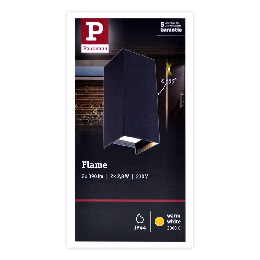 Paulmann 94326 - 2xLED/2,8W IP44 Venkovní nástěnné svítidlo FLAME 230V