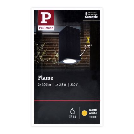 Paulmann 94328 - 2xLED/2,8W IP44 Venkovní nástěnné svítidlo FLAME 230V antracit