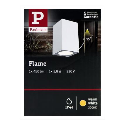 Paulmann 94329 - LED/3,8W IP44 Venkovní nástěnné svítidlo FLAME 230V bílá