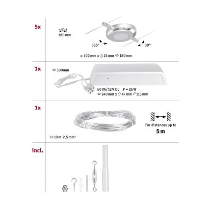 Paulmann 94414 - SADA 5xLED/4,5W Bodové svítidlo do lankového systému ROUNDMAC 230V lesklý chrom
