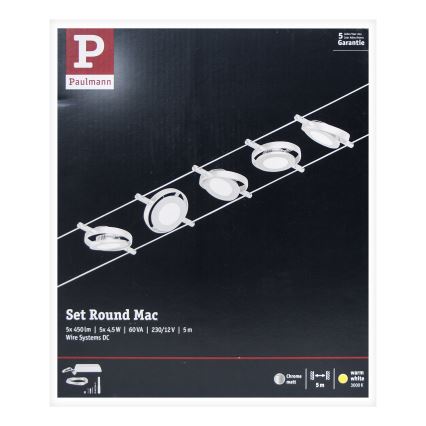 Paulmann 94414 - SADA 5xLED/4,5W Bodové svítidlo do lankového systému ROUNDMAC 230V lesklý chrom