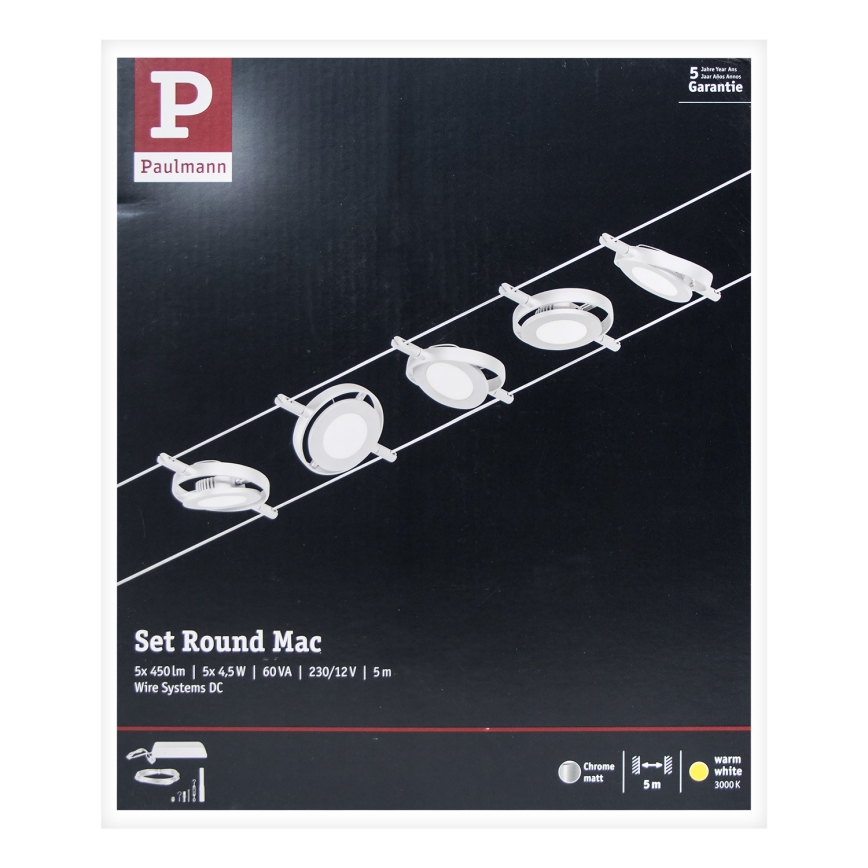 Paulmann 94414 - SADA 5xLED/4,5W Bodové svítidlo do lankového systému ROUNDMAC 230V lesklý chrom