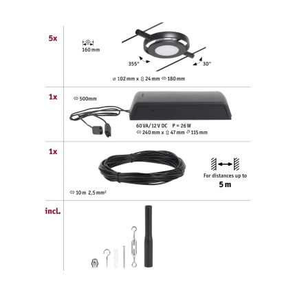 Paulmann 94418 - SADA 5xLED/4,5W Bodové svítidlo do lankového systému ROUNDMAC 230V černá