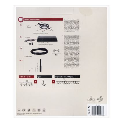 Paulmann 94418 - SADA 5xLED/4,5W Kompletní lankový systém ROUNDMAC 230V černá