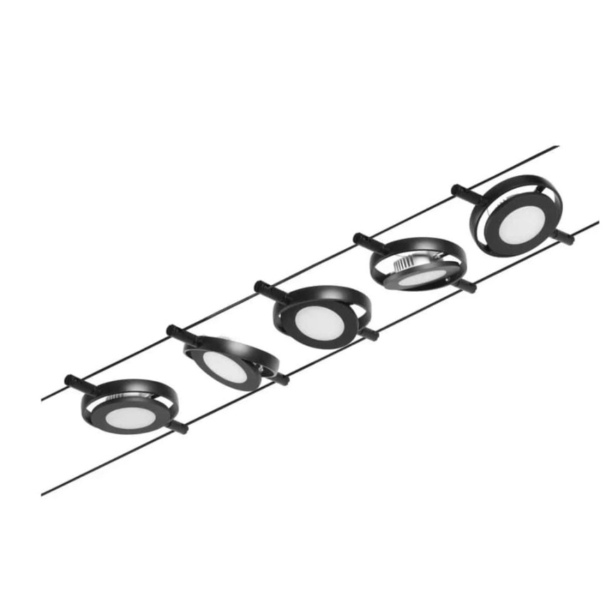 Paulmann 94418 - SADA 5xLED/4,5W Kompletní lankový systém ROUNDMAC 230V černá