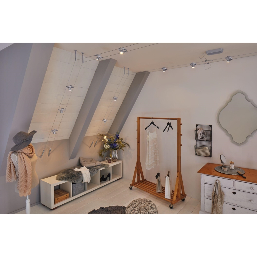 Paulmann 94436 - SADA 5xGU5,3/10W Kompletní lankový systém CARDAN 230V matný chrom