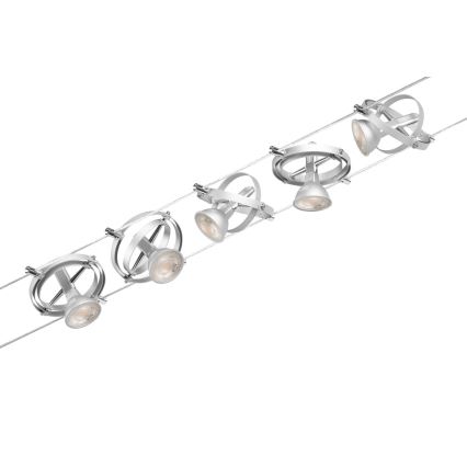 Paulmann 94436 - SADA 5xGU5,3/10W Kompletní lankový systém CARDAN 230V matný chrom