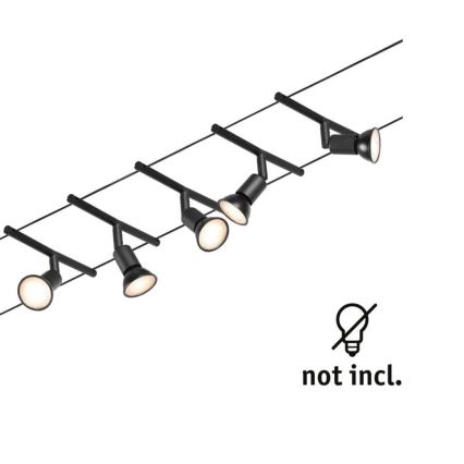 Paulmann 94446 - SADA 5xGU5,3/10W Kompletní lankový systém SALT 230V černá