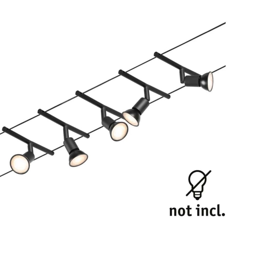 Paulmann 94446 - SADA 5xGU5,3/10W Kompletní lankový systém SALT 230V černá